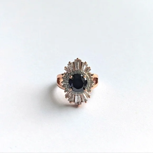 Henri Bendel Onyx Style Sunburst Halo CZ Baguette Art Deco Rose Gold Ring- sz 6½ - Picture 3 of 9